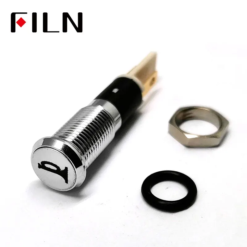 FILN 8mm C17 Car dashboard  silver shell Horn warning mark 12v led indicator light with Solder foot