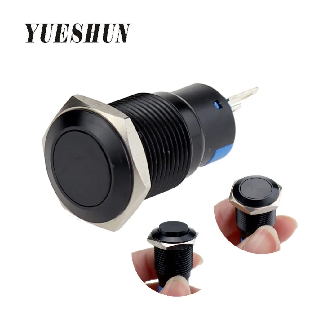 YUESHUN Waterproof 19MM Push Button Switches Momentary On Off Power Switch Black Oxidized Aluminum Normal Open Normal Closed