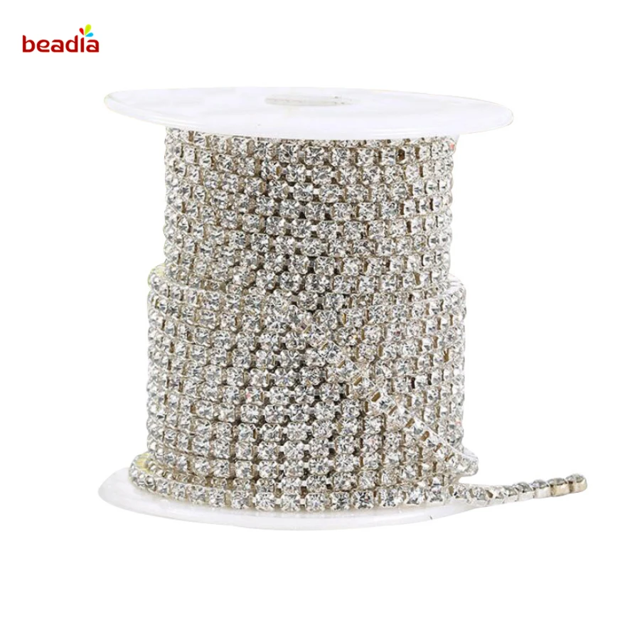 High Density Hot Sale 2/2.5/2.8/3mm Flatback White Rhinestone Chain For Decor Craft Sewing Clothes Accessories