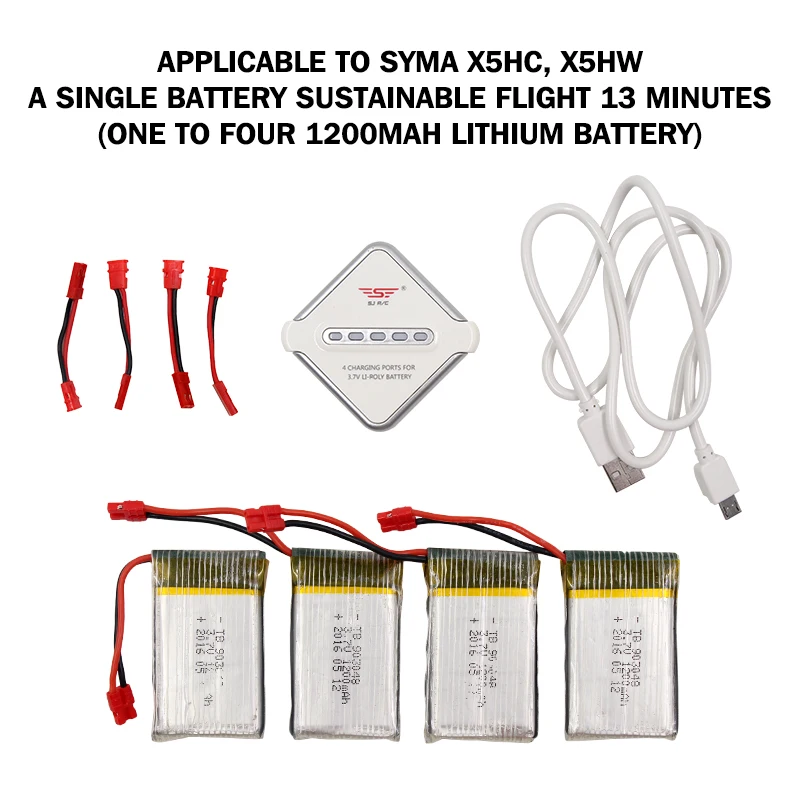 EBOYU – chargeur à 4 ports pour Syma X5HC X5HW, avec batterie 3.7V, 1200mAh, 25c, quadrirotor RC, X5HC-1 X5HW-1