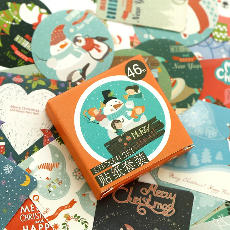 46 pcs/ box Christmas greeting mini paper sticker decoration DIY diary scrapbooking seal sticker kawaii stationery