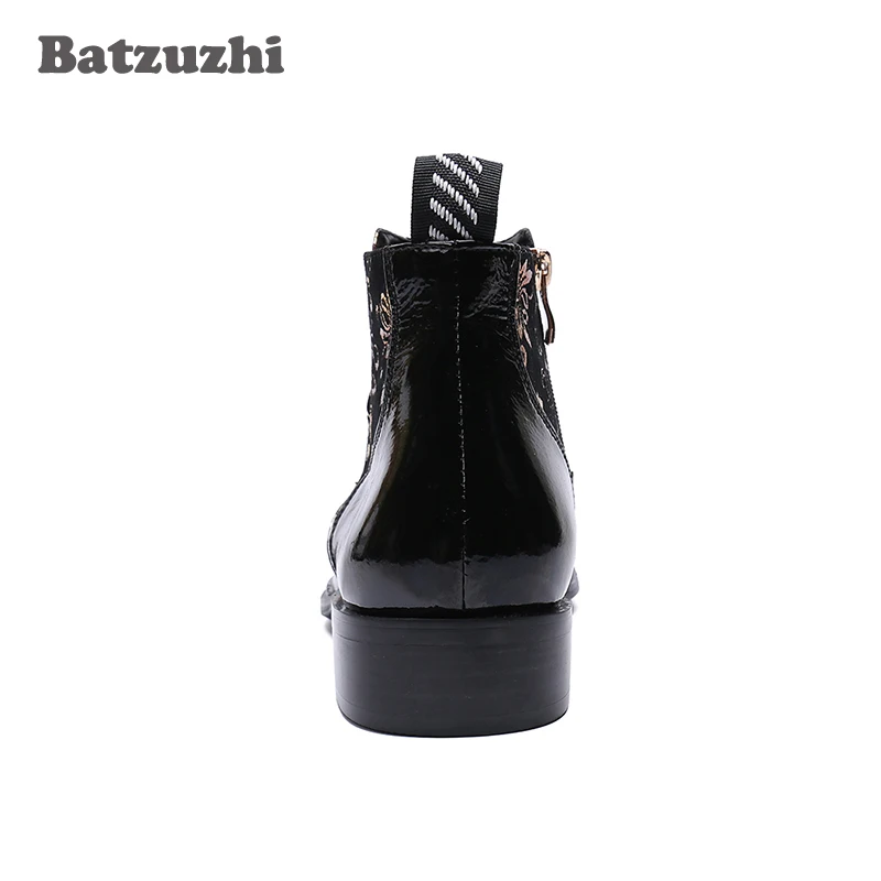 Batzuzhi Italiaanse Type Herenschoenen Puntige Metalen Neus Zwart Lederen Enkellaarsjes Botas Hombre Designer's Party Prom Boots Man, US6-12