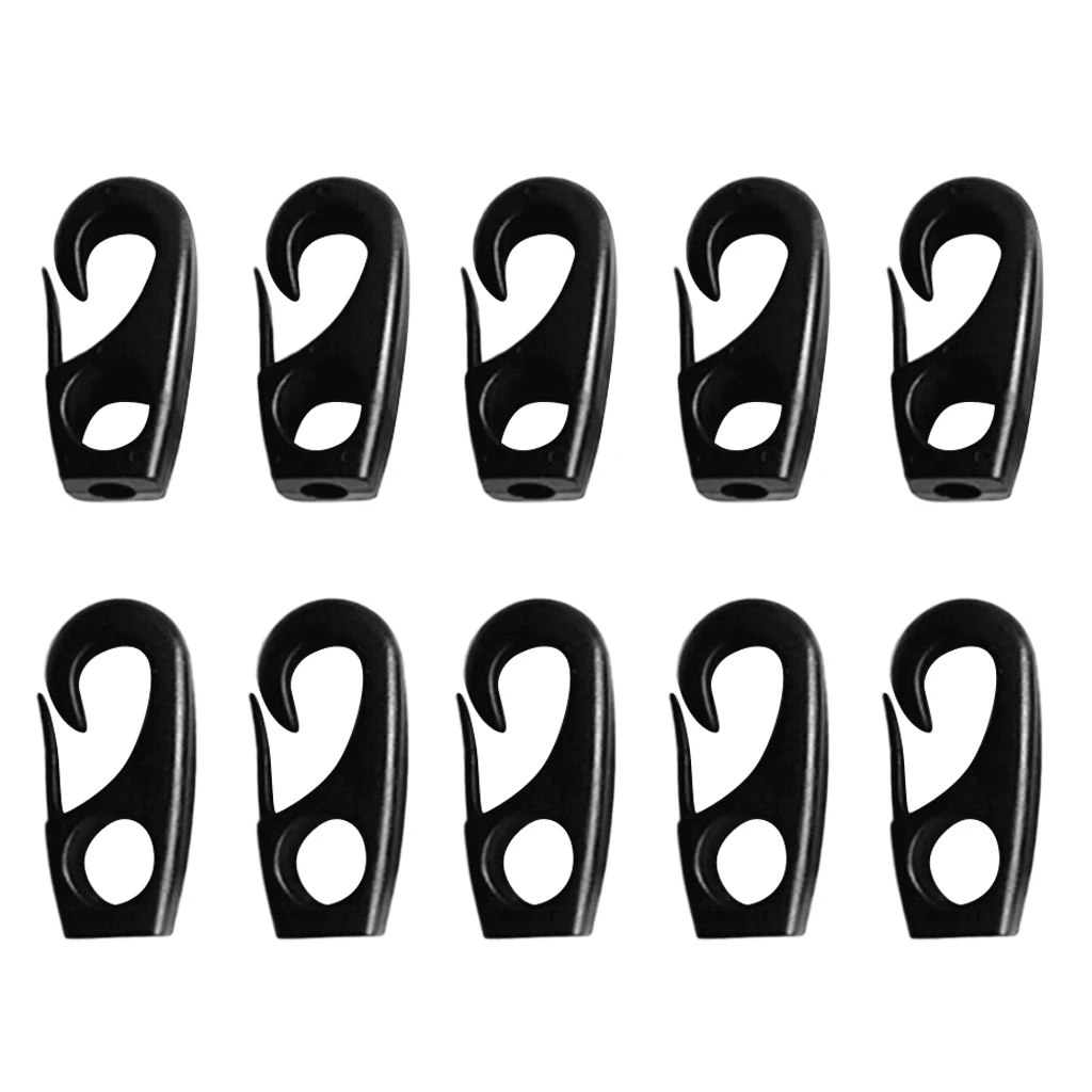 10 Pieces Black Plastic Bungee Hooks for 7mm Shock Cord Tie Down Strap Boat Canoe Kayak Accessories