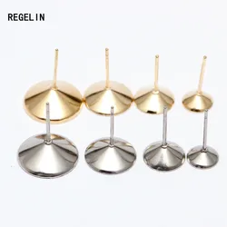 REGELIN 20pcs/lot 6/8/10/12mm Stainless Steel Earring Settings Cabochon Base Bezel Trays for DIY Ear Jewelry Making Findings