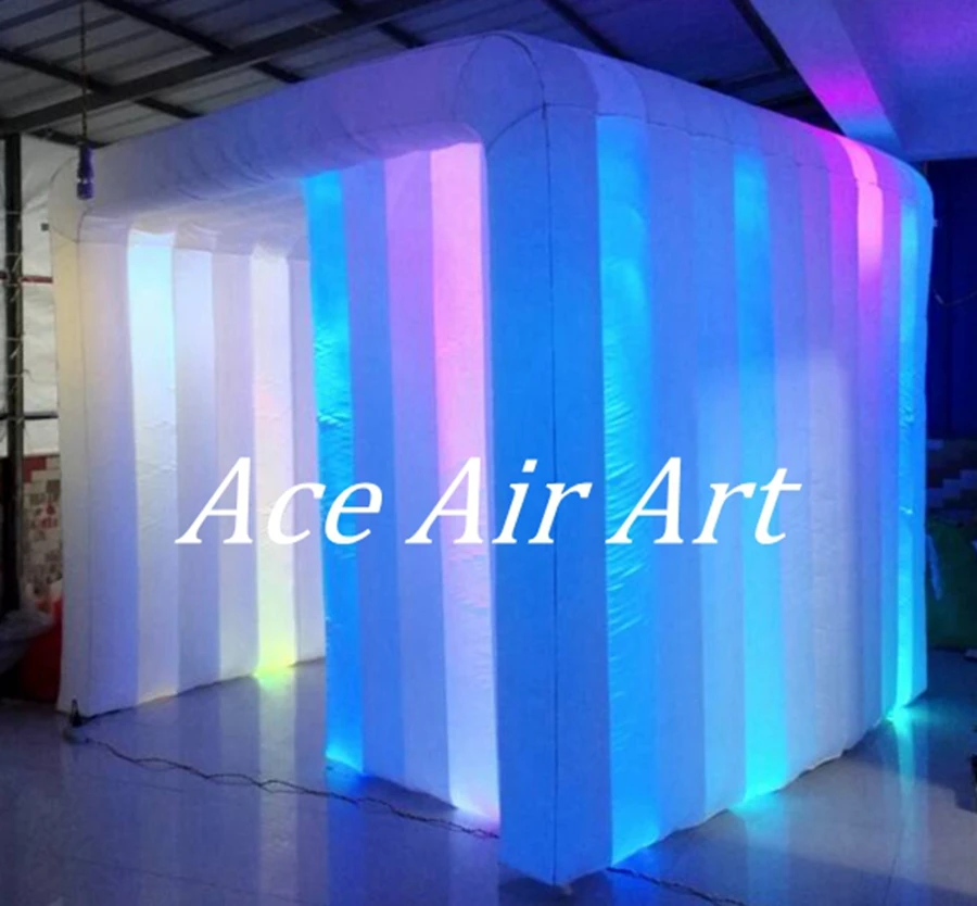 Large Free Shipping Newest 3mL*3mW*2.5mH Led Inflatable Photo Booth with One Door with Brighter Spotlights