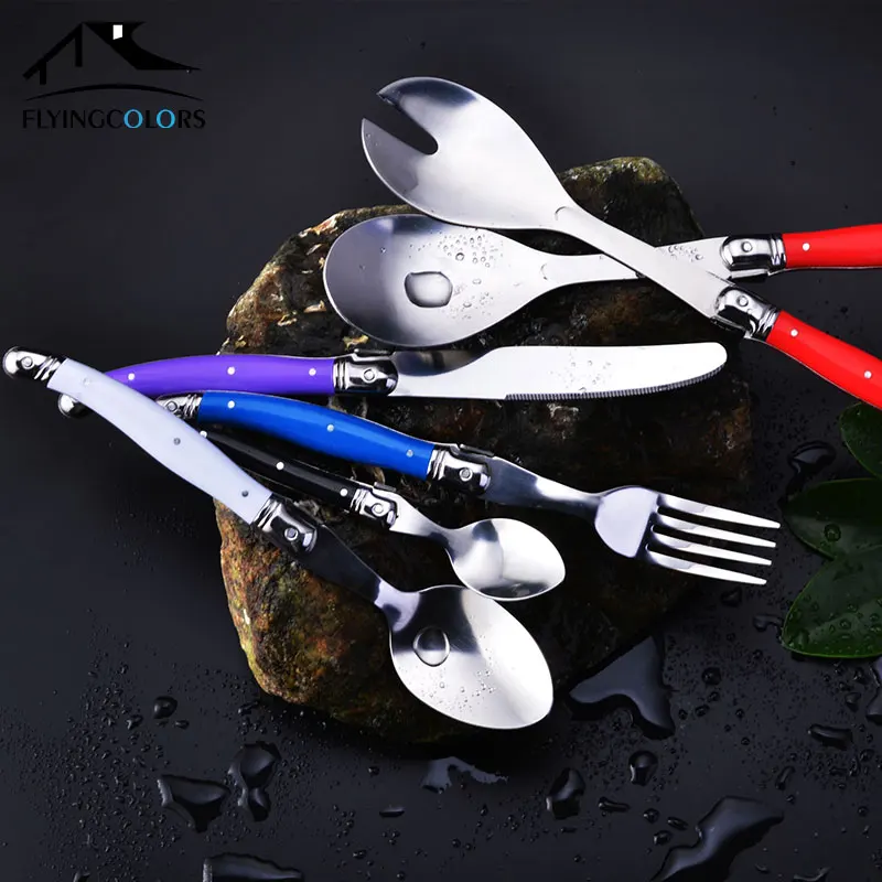 色とりどりのハンドルが付いた食器セット,34個,洋風カトラリー,キッチン用品,ステーキナイフ,フォーク,サラダ,コーヒー,スープ