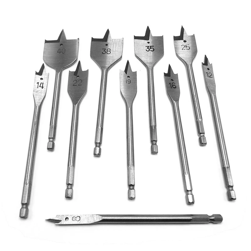 HOEN 6-55mm Durable Woodworking Tool Sets Flat Drill Long High-carbon Steel Wood Flat Drill Set Woodworking Spade Drill Bits