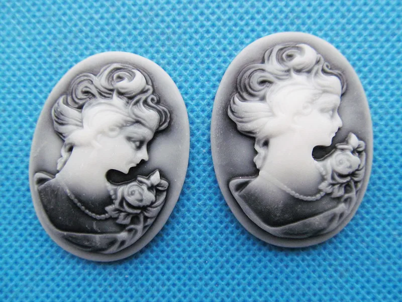 50pcs 30mmx40mm Oval Flatback Resin Relief Beauty Head Cameo Cabochon Charm,Fit Base Setting Tray Bezel,DIY Jewellery Accessory