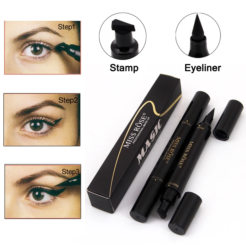 Sale Items 1Pc Quick Dry Waterproof Tattoo Eyeliner Pen With Stamp+2Pcs Woman Eye Cat Line Eyeliner Stencils Women Make-up Set