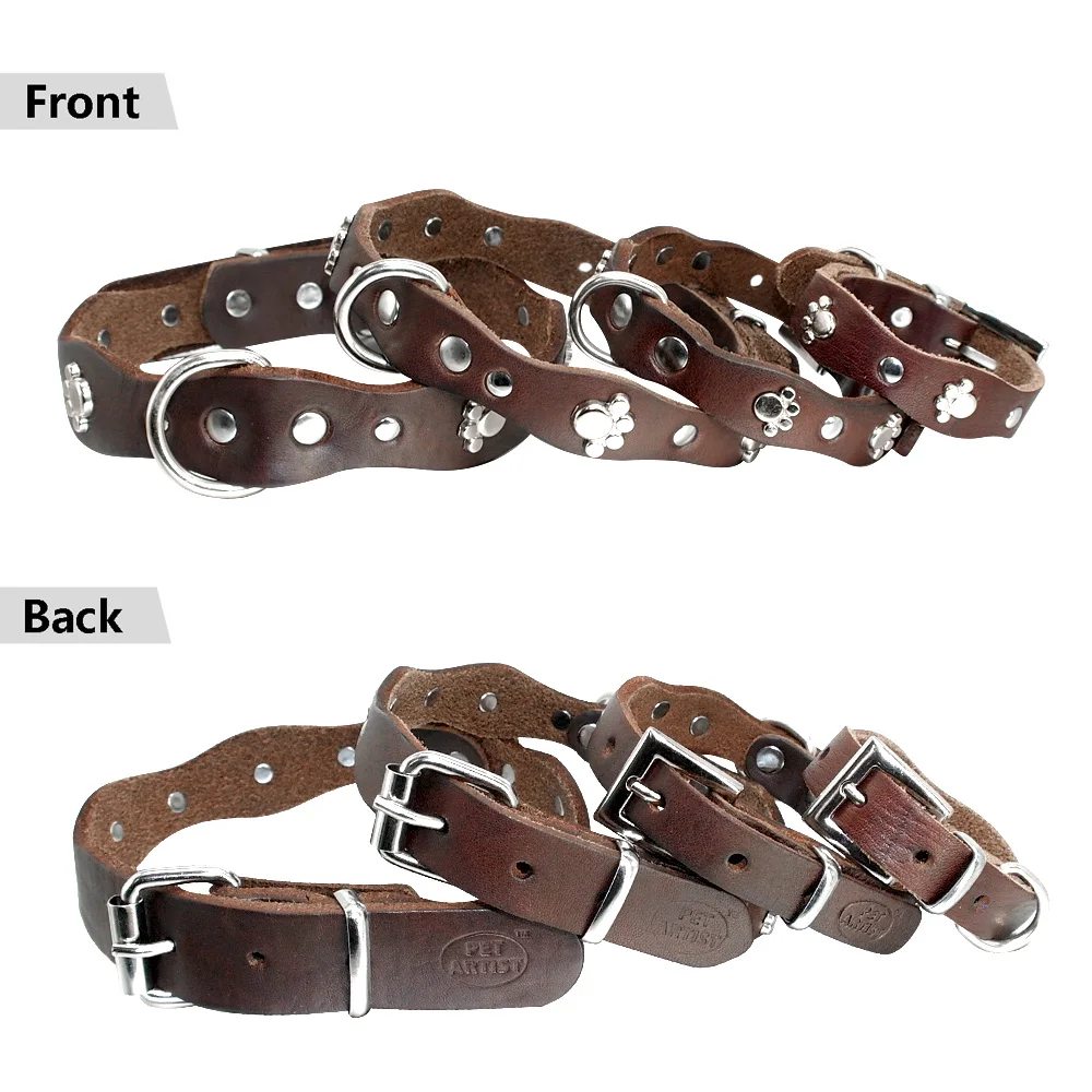 Soft Genuine Leather Pet Dog Collars Adjustable For Small Medium Dogs Puppy Chihuahua Pitbull Collar Brown XXS XS S M