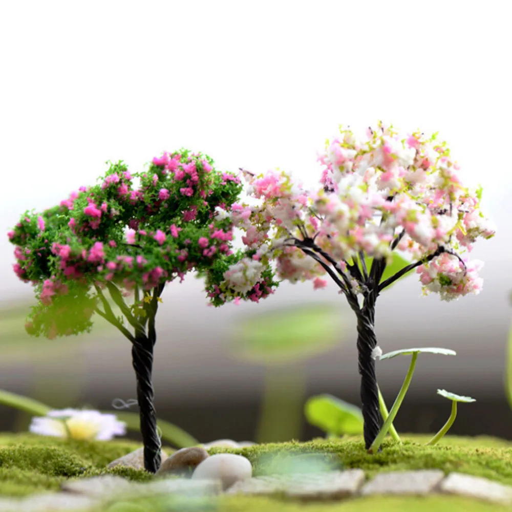 1 Pcs Small Tree Terrarium Figurines Garden Miniature Resin Craft Home Garden Decoration Micro Landscape Bonsai Plant Iron Wire