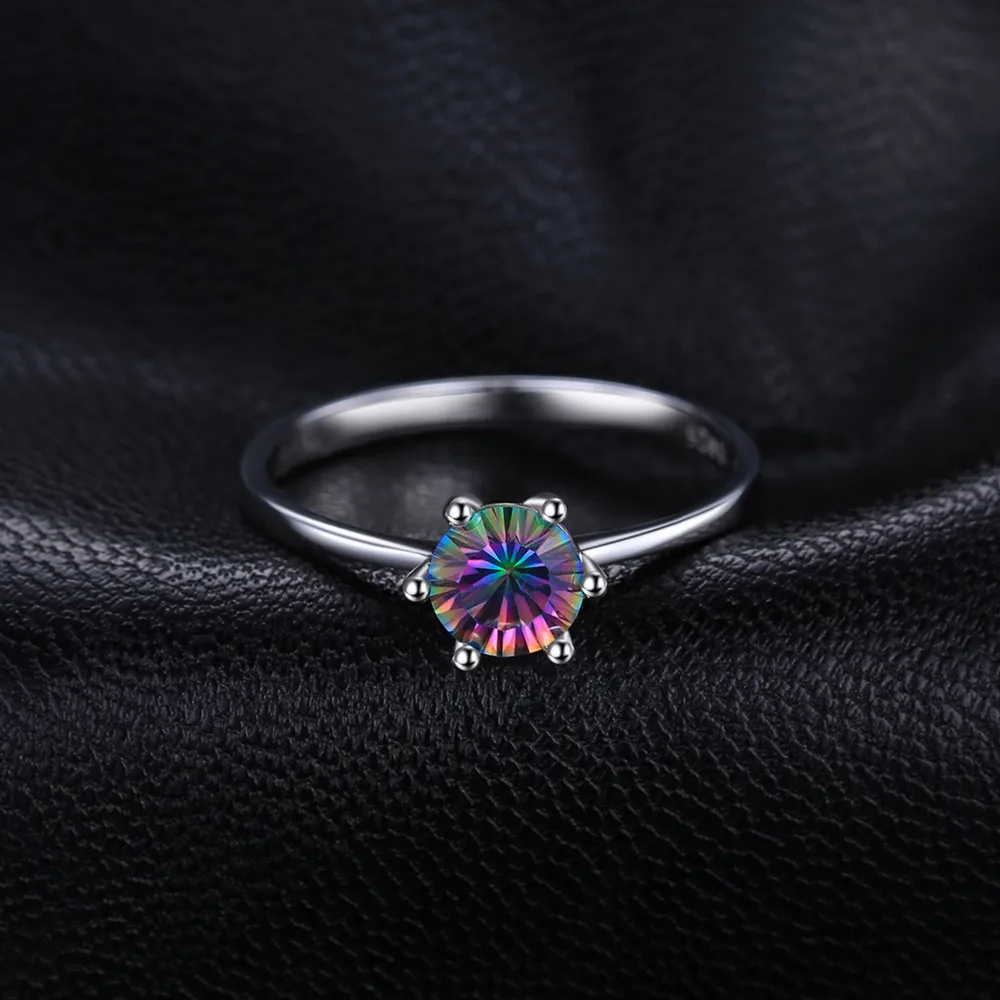 JewelryPalace  Natural Rainbow Mystic Quartz 925 Sterling Silver Ring for Women Solitaire Gemstone Jewelry Engagement Ring