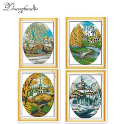 Four seasons in coast cross stitch kit aida 14ct 11ct count printed canvas stitches embroidery DIY handmade needlework plus