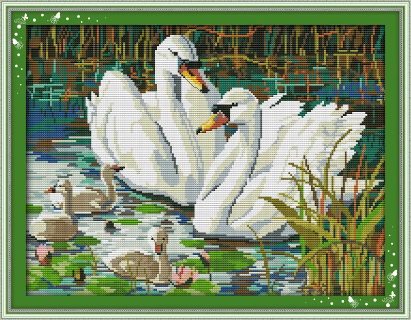 

Joy Sunday Swans swimming patterns Cross Stitch Handmade Painting Needlework Embroidery set cross stiching Set Wall Home Decor