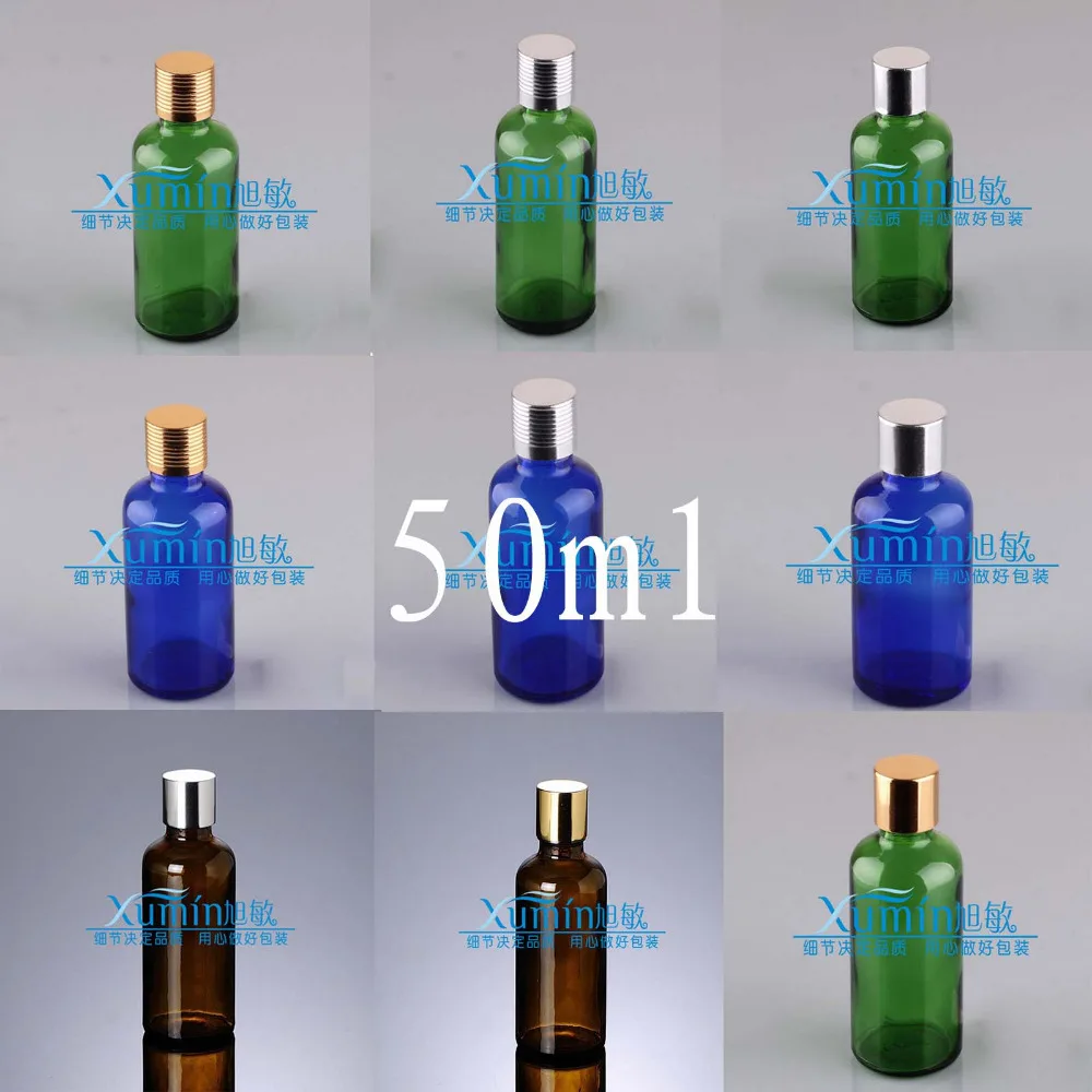 Capacity 50ml  200pcs/lot Refined oil bottle, electrochemical aluminum cover, black big head cap,glass bottle