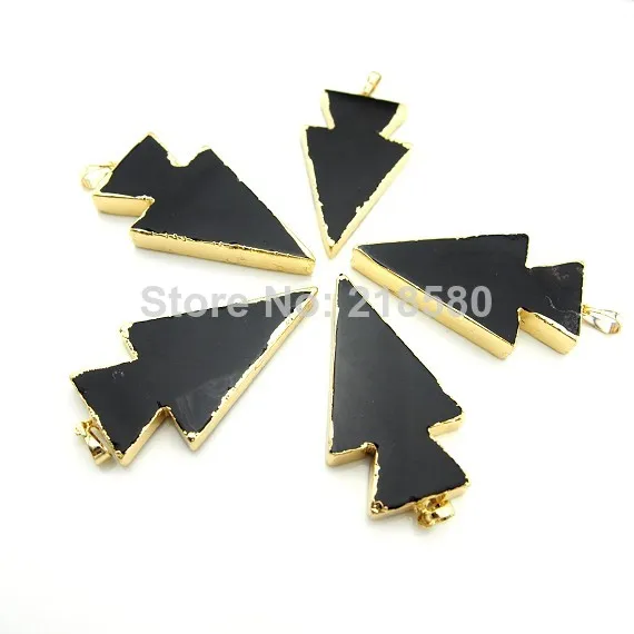 

PM1402 Black Agate Onyx Natural Stone Pendant Arrowhead Arrow Head Pendant Gold Plated Minimal Charms Jewelry