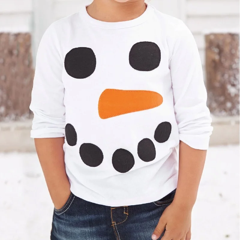 Snowman Children T Shirts Long Sleeve White Boys T-Shirts Embroidery Top Quality Kids Tee Shirts Jersey Boy Clothes Kid 2-6year