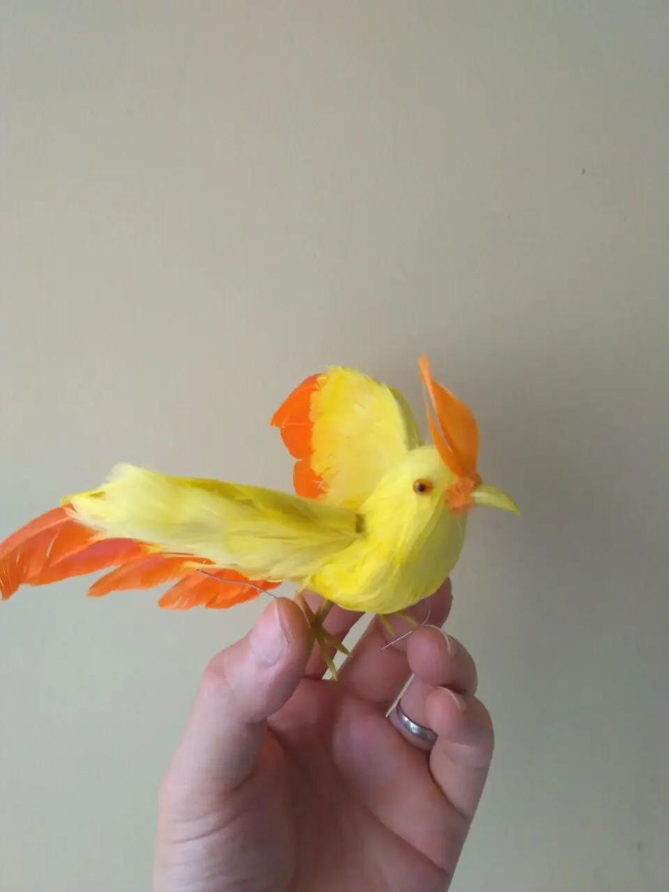 

small simulation yellow&orange bird model foam&feathers cute wings bird about 12cm