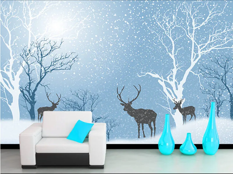 

Custom 3D murals,the snow forest deer dreamy artistic conception papel de parede,living room TV wall children bedroom wallpaper