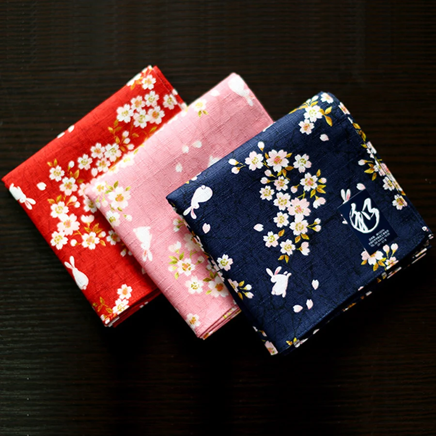 Japanese Style Nice Handkerchiefs for Female Floral and Rabbit Pattern Big Square Towel High Quality Hankies SY512 New Arrival