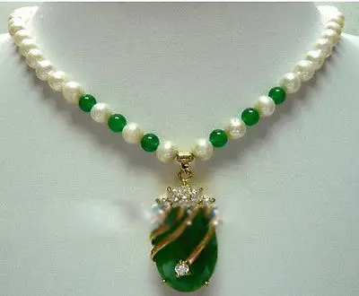 Genuine pérola verde gema colar de pingente para mulheres, vendendo jóias, branco, novo, 7-8