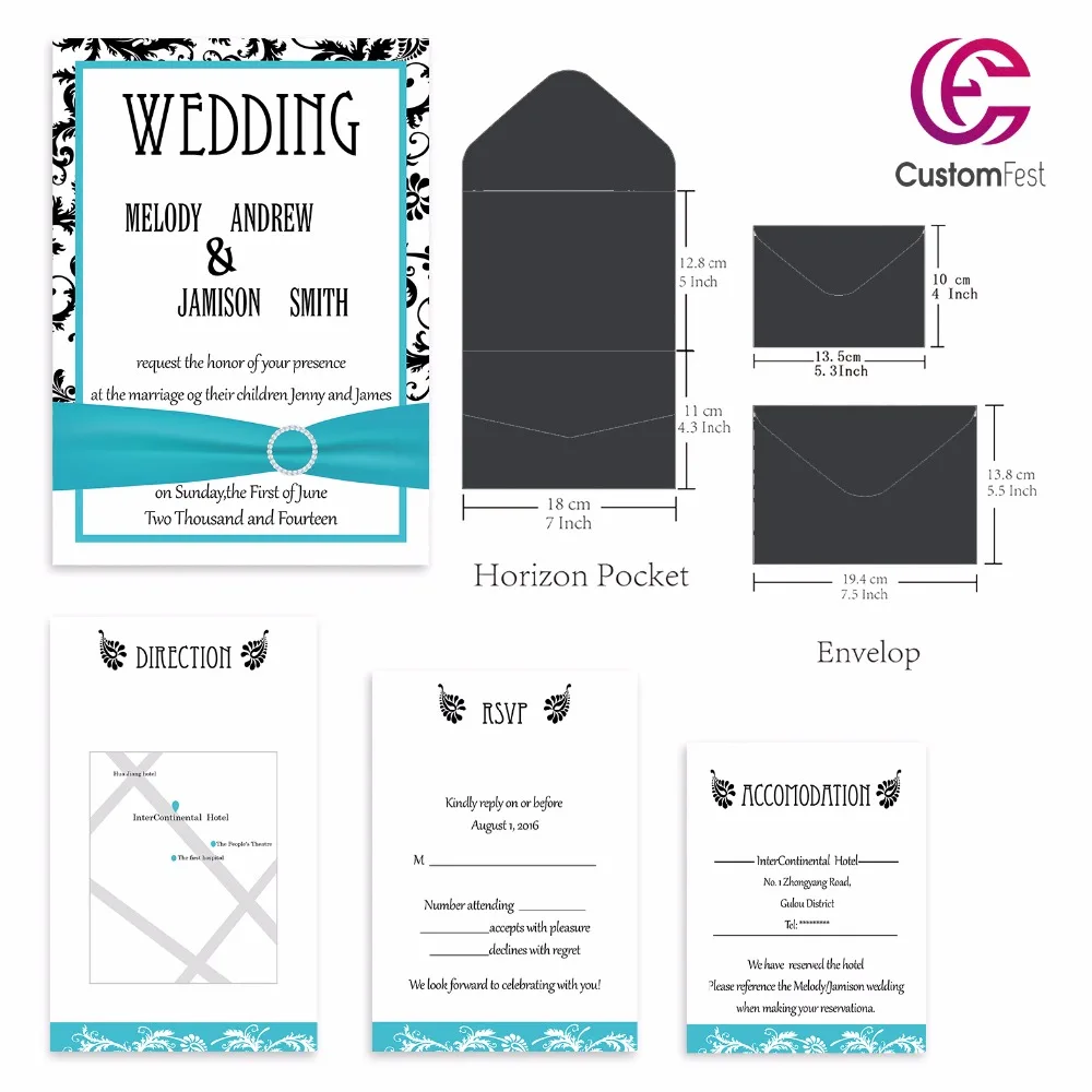 

30pcs/lot personalized pocket card set ribbon feel pocket envelop+matching envelop+card+RSVP free shipping PKEE011V103