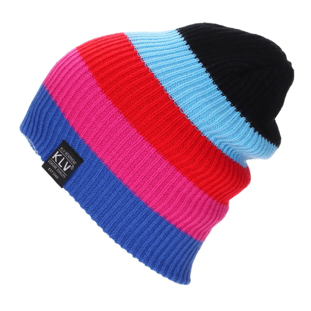 2016 KLV Brand Bonnet Beanies Knitted Winter Caps Skullies Winter Hats For Women  Outdoor Ski Sports rainbow Beanie Gorras