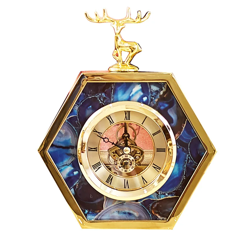 

Light luxury European style Phnom Penh Blue agate Small deer clock Originality Home wine cabinet bedside decoration Clockdisplay