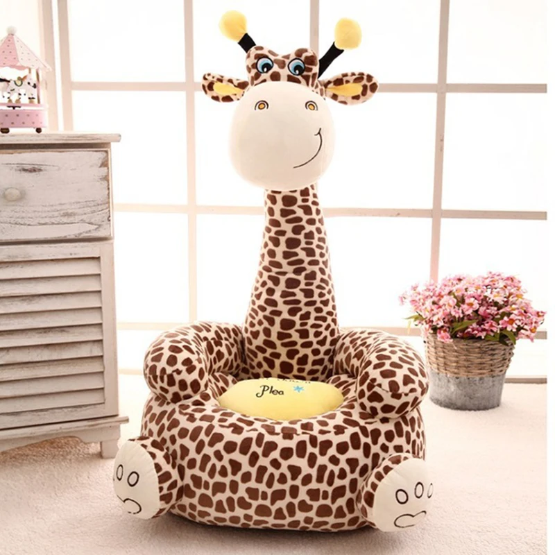 (Only Cover) Cartoon Kids Seats Sofa Comfortable PP Cotton Animal Giraffe Small Big Size Baby Portable Chair Gifts for Children