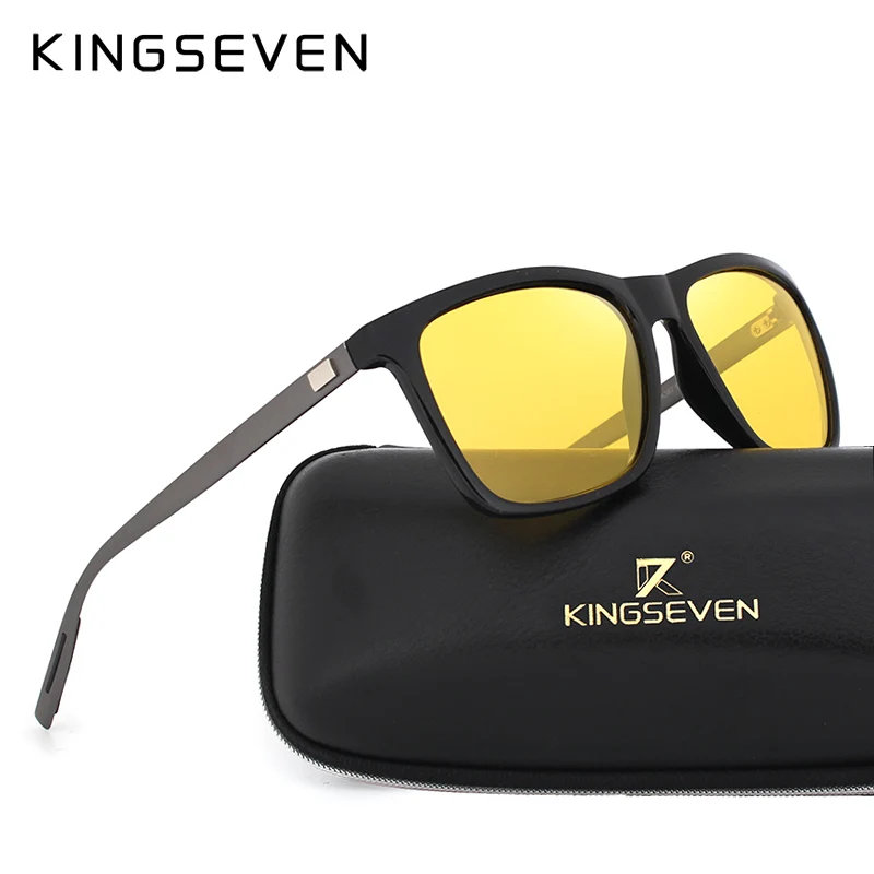 KINGSEVEN New Night Vision Sunglasses Men Brand Designer Fashion Polarized Night Driving Enhanced Light At Rainy Cloudy Fog Day