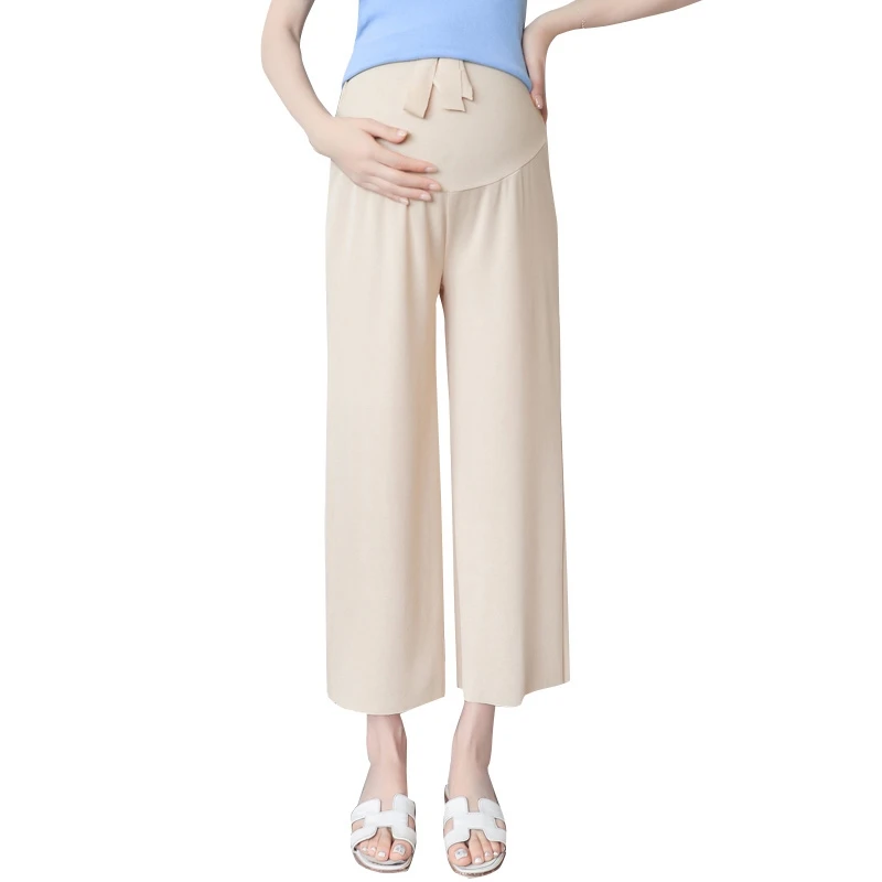 

Pregnant women pants ice silk spring and autumn wide leg pants nine pants spring tide mother wear straight loose stomach lift pa