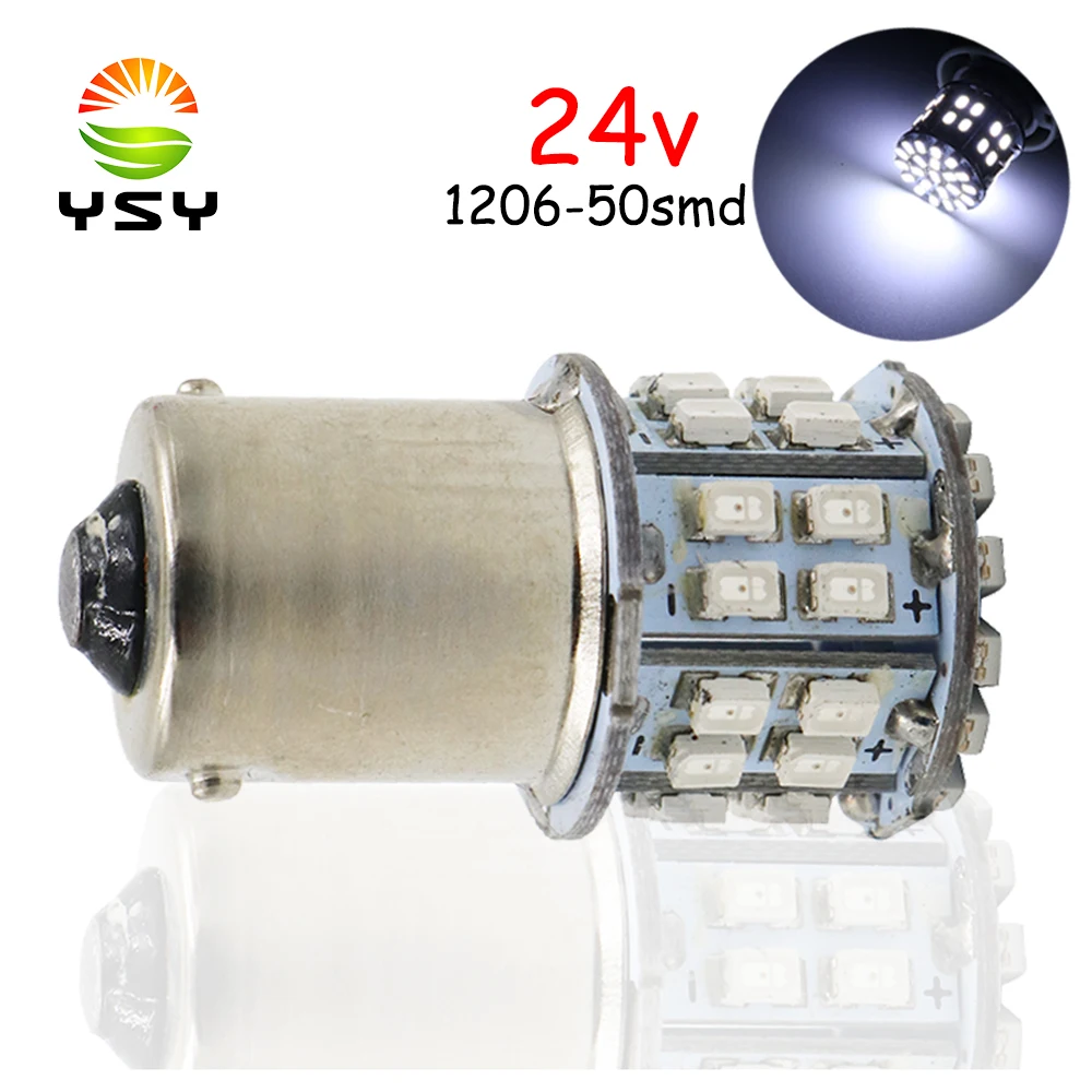 

YSY 200X 24V White 1206 50 SMD Led Bulbs 1156 BA15S P21W Vehicles Backup Tail Light Brake Turn Signal Parking Lights Indicator