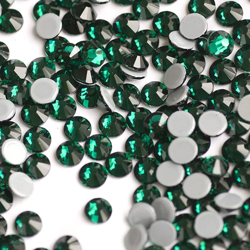 YANRUO 2058HF SS4-SS30 Emerald Loose Beads Hot Fix Strass Stones Flat Back Hotfix DIY Green Rhinestones For Shoes