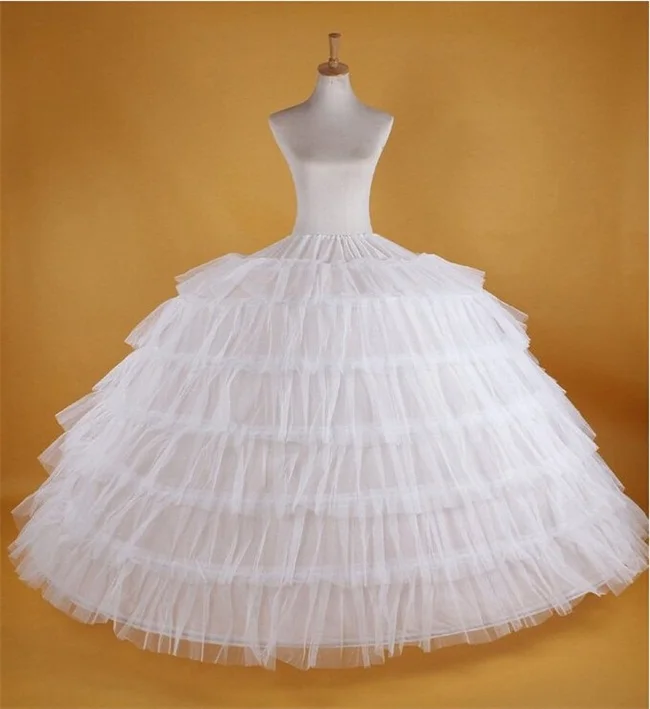 Saia grande e branca de crinolina, vestido de baile super inchado para casamento adulto, novo vestido formal com 6 folhas de crinolina longas