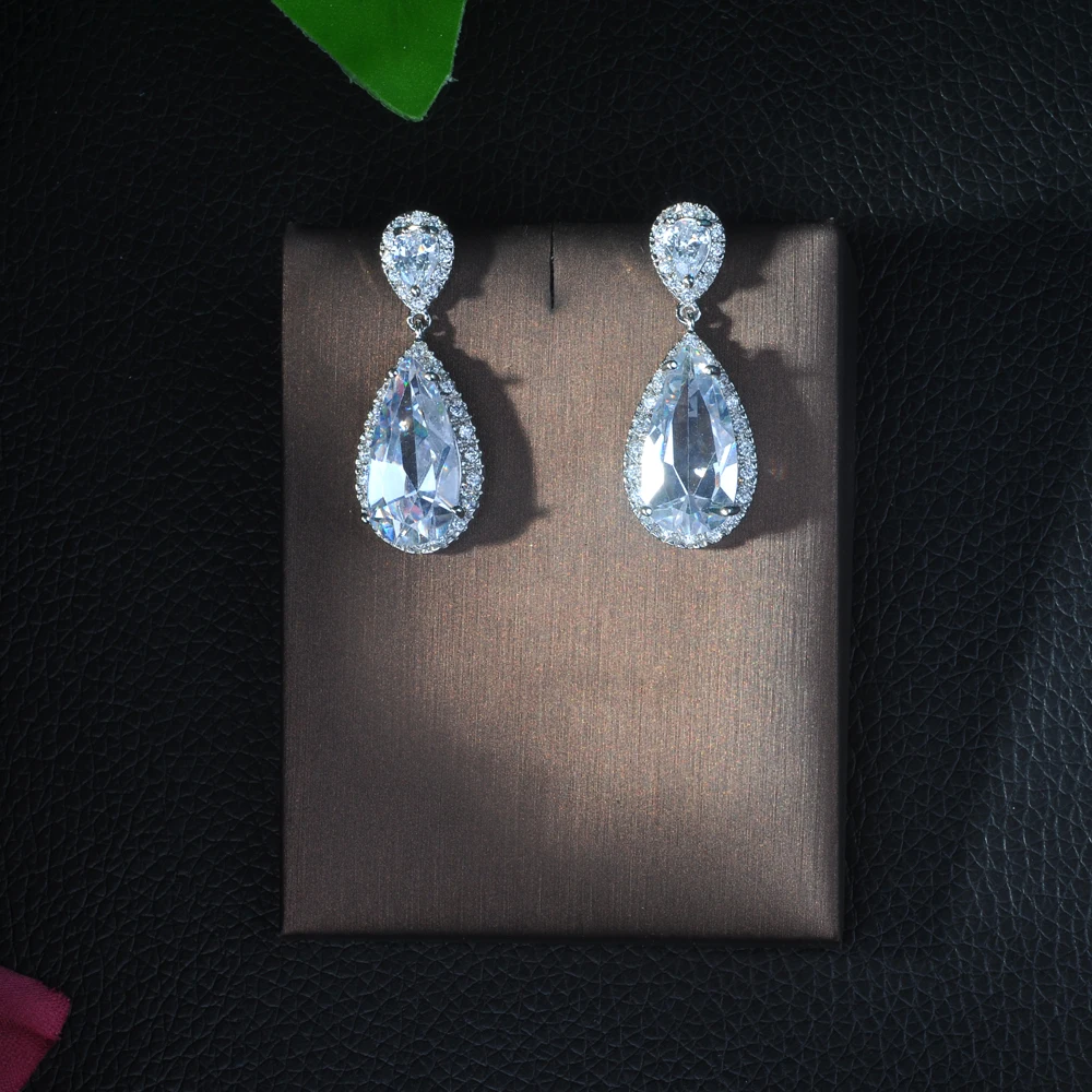 HIBRIDE High Quality Water Drop Shape Cubic Zircon Earrings ,White Gold Color Earrings For Bride Gifts Fashion Design E-22