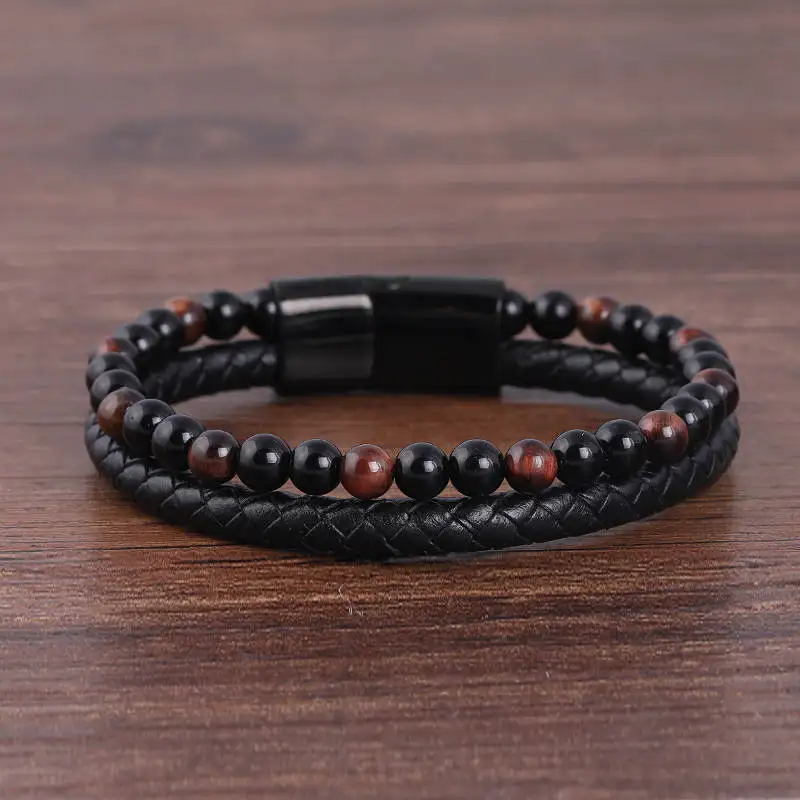 

New Black Stainless Steel Magnet Panky Bracelet 6MM Tiger ege Stone Beads Stainless Steel Bracelet Women Men Wrist Band