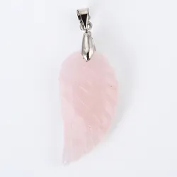 New 1Pc Natural Stone Amethysts Rose Pink Clear Quartz Opal Aventurine Fluorite Bead Carved Angel Wings Feather Pendant Jewelry