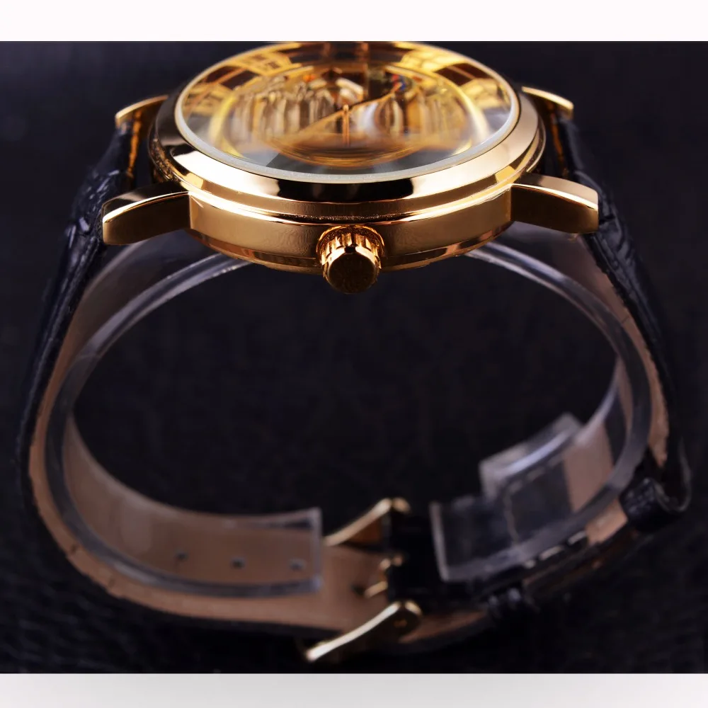 Forsining-Reloj de pulsera para hombre, con diseño de esqueleto de dragón chino, carcasa transparente, mecánico, dorado, mejores marcas de lujo