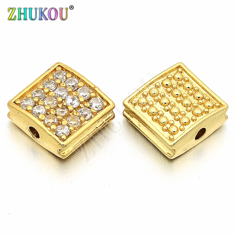 9*10mm Brass Cubic Zirconia Rectangle Charms Connectors DIY Jewelry Findings, Hole: 1.5mm, Model: VS122