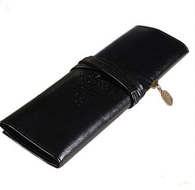 1PCS Luxury Vintage Women Roll Leather Purse Makeup Cosmetic Pen Pencil Brush Bag Case Pouch Purse Bag for School