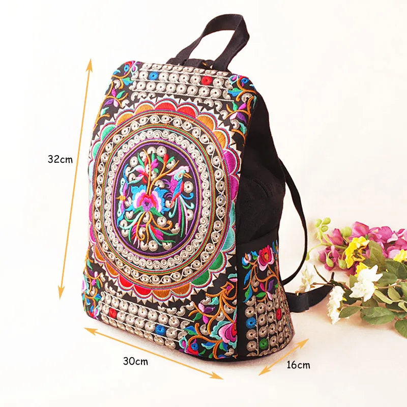 Veowalk Vintage Artistic Embroidered Women Canvas Backpacks Handmade Floral Embroidery Rucksack Schoolbag Denim Travel Bags