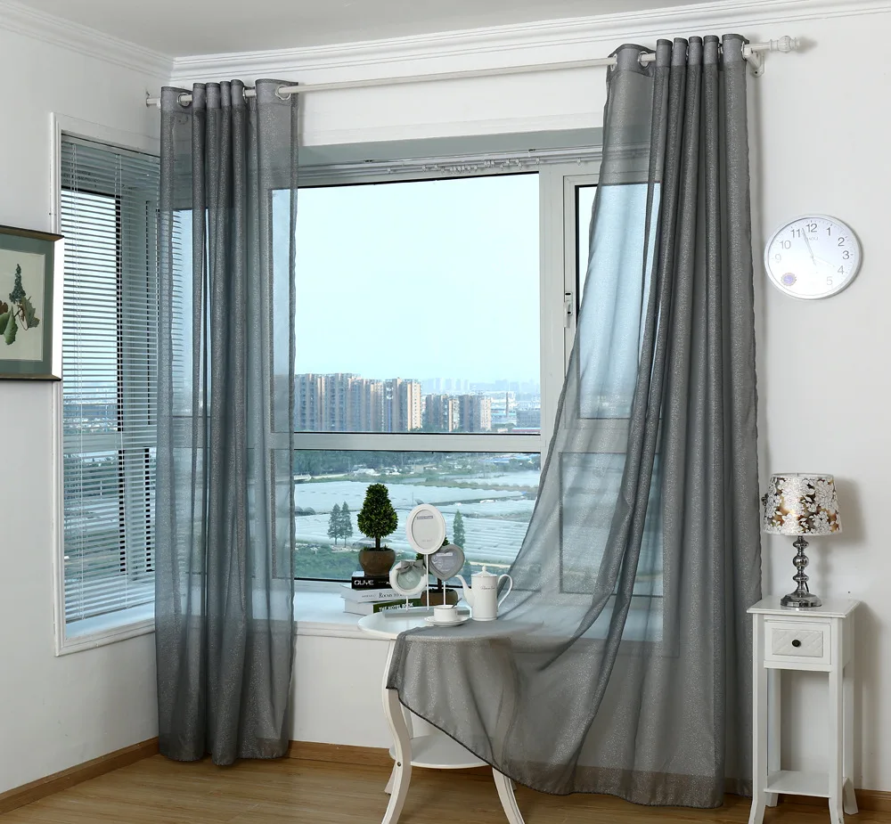 Silver Grey Tulles High-Grade Gauze Shade Bedroom Living Room Balcony Window Translucent Curtains Home Decorations