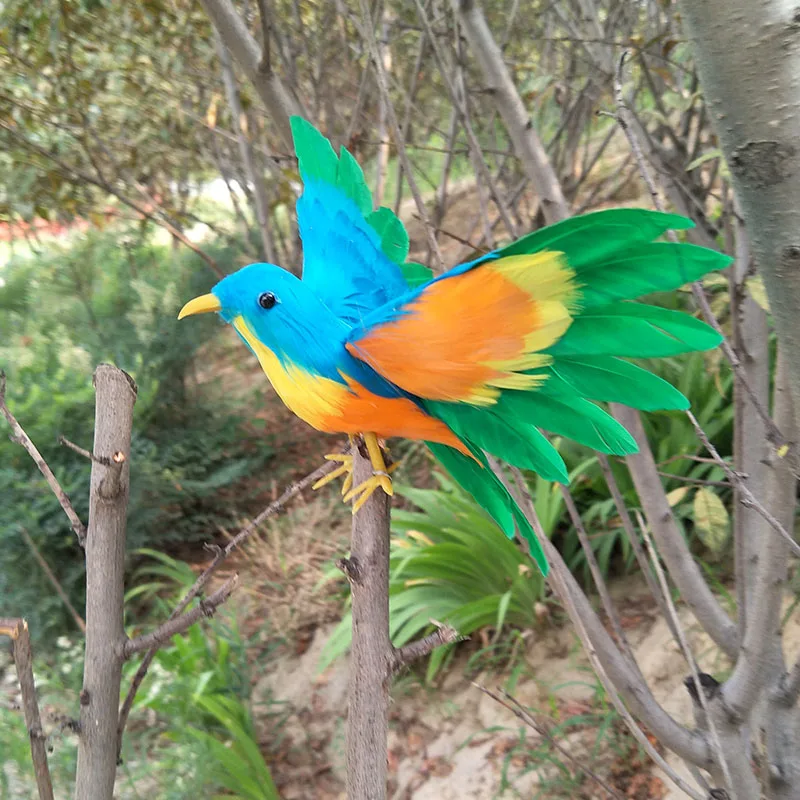 

foam&feathers about 12x15cm spreading wings coloured feathers bird handicraft simulation bird home garden decoration gift p0200