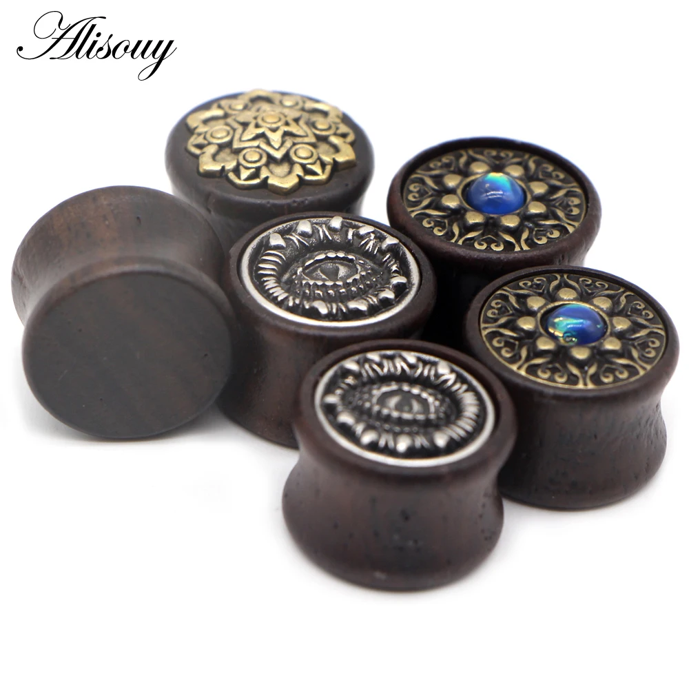 Alisouy 2PCS Ear Plugs Wood Flesh Tunnels Saddle Ear Gauges 8mm-30mm Solid Hollow Body Piercing Jewelry For Men Women Expanders - view 2
