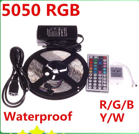 

5M RGB Led Strip light 5050 Waterproof 60LED/M DC12V LED Strip Light 300 LEDs+44 Keys Remote Controller+12V 5A Power Adapter