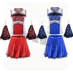 Football Cheerleader Ladies Glee Cheerleader Costume School Girl Full Outfits Fancy Dress Uniform plus size costume Pom Poms
