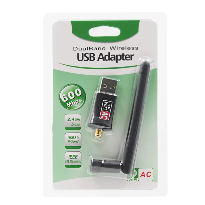 600Mbps Dual Band 2.4/5,8 Ghz Wireless Lan USB WiFi Adapter 802,11 AC mit Antenne