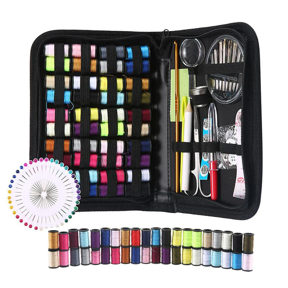 128 pçs/set caixa de costura de viagem portátil kitting acolchoado costura bordado ponto agulha doméstica multi-função kit de costura