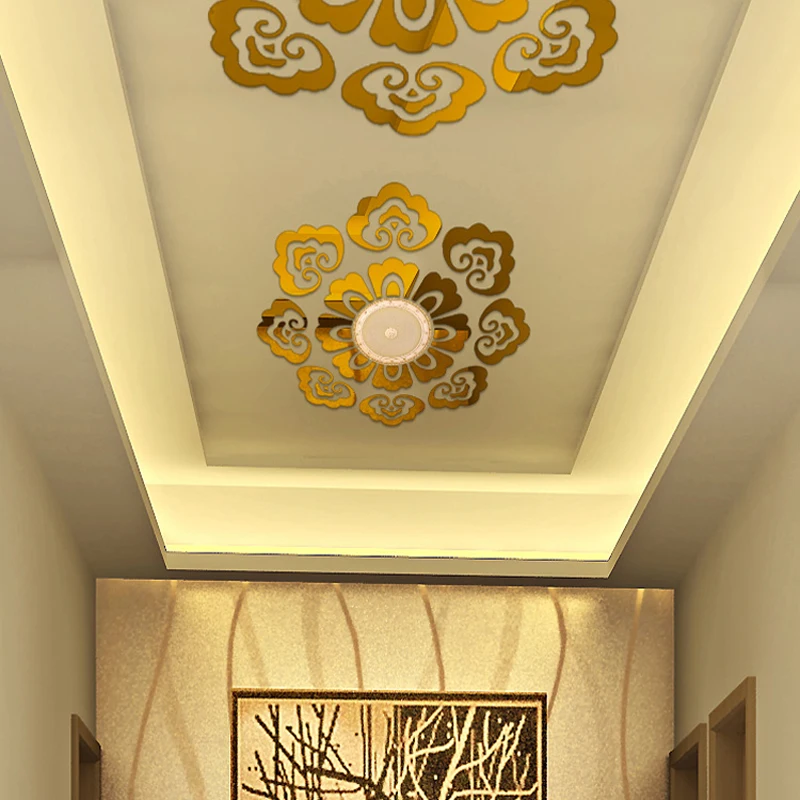 Mirror Sticker Ceiling Decoration Wall Sticker Home Decor Accessories 3d Diy Wall Art Gold/silver Flower Wall Decals Room Decor