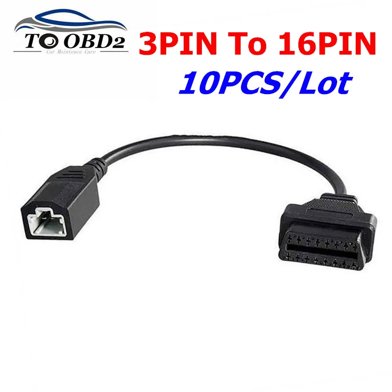 10pcs/Lot Best Price For Honda 3Pin to 16Pin Female OBD OBD2 Diagnosis Connector For Honda 3 PIN Auto scanner cables